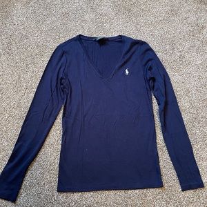 Ralph Lauren Sport Navy Long Sleeve Tee with White Logo Size Medium